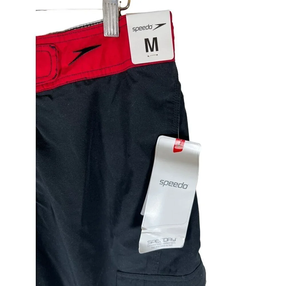 NWT Speedo Size M Black Red‎ Black Swim Shorts / Trunks Color Blocked Speedry